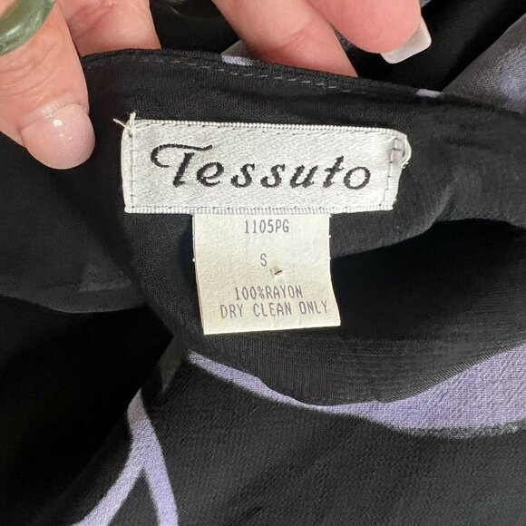 TESSUTO Floral Dress SMALL black PURPLE short sleeves - Picture 8 of 8